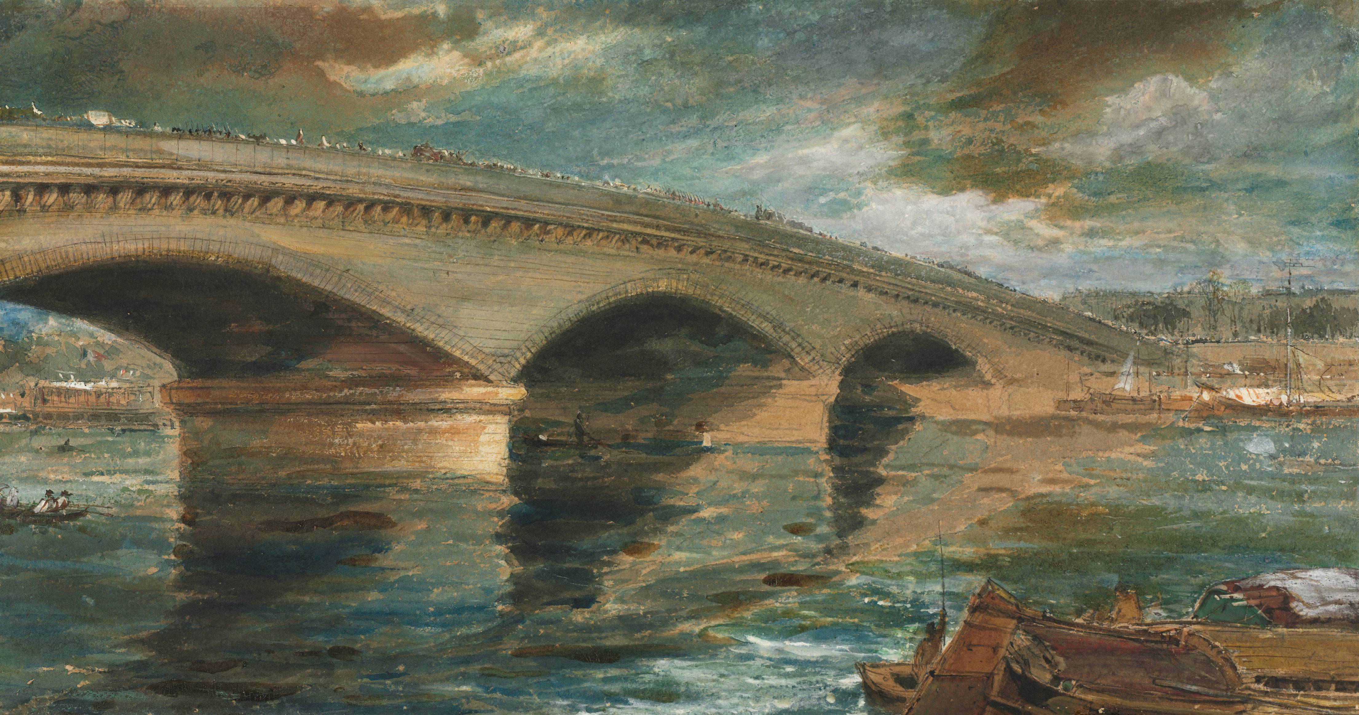 a painting of a bridge over a body of water